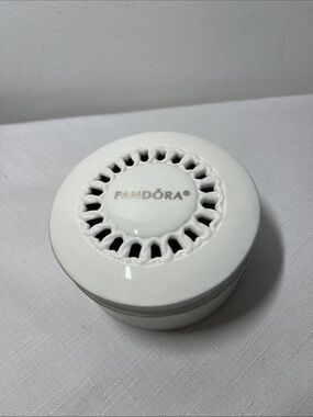 Pandora Lidded Trinket Box Bone China Jewelry Display. Silver trim. Rare.